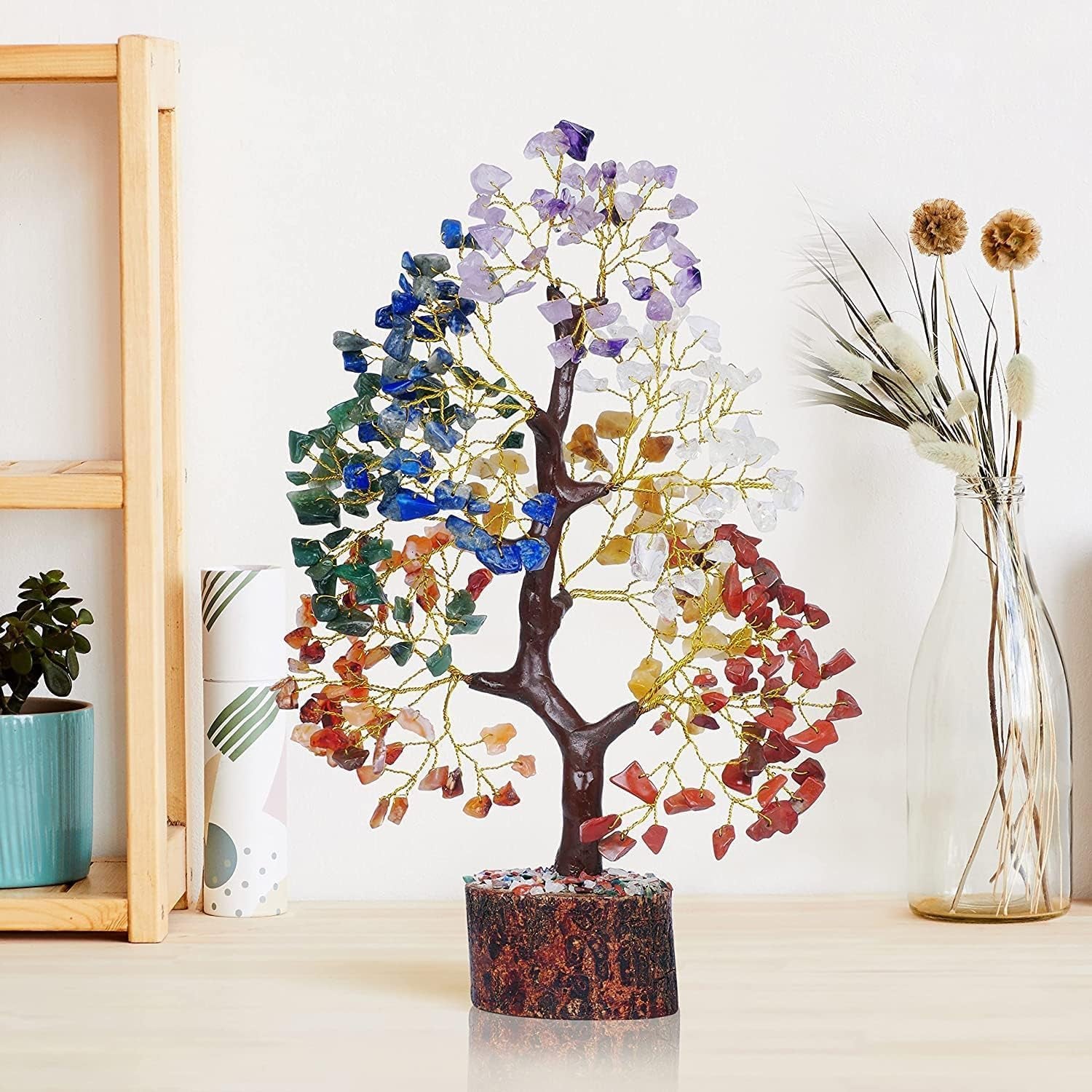 Chakra Crystal Tree - Handmade Healing Crystal Tree with 7 Chakra Stones - Decorative Tree of Life for Meditation, Feng Shui, and Home Decor - Unique Birthday Gifts for Women