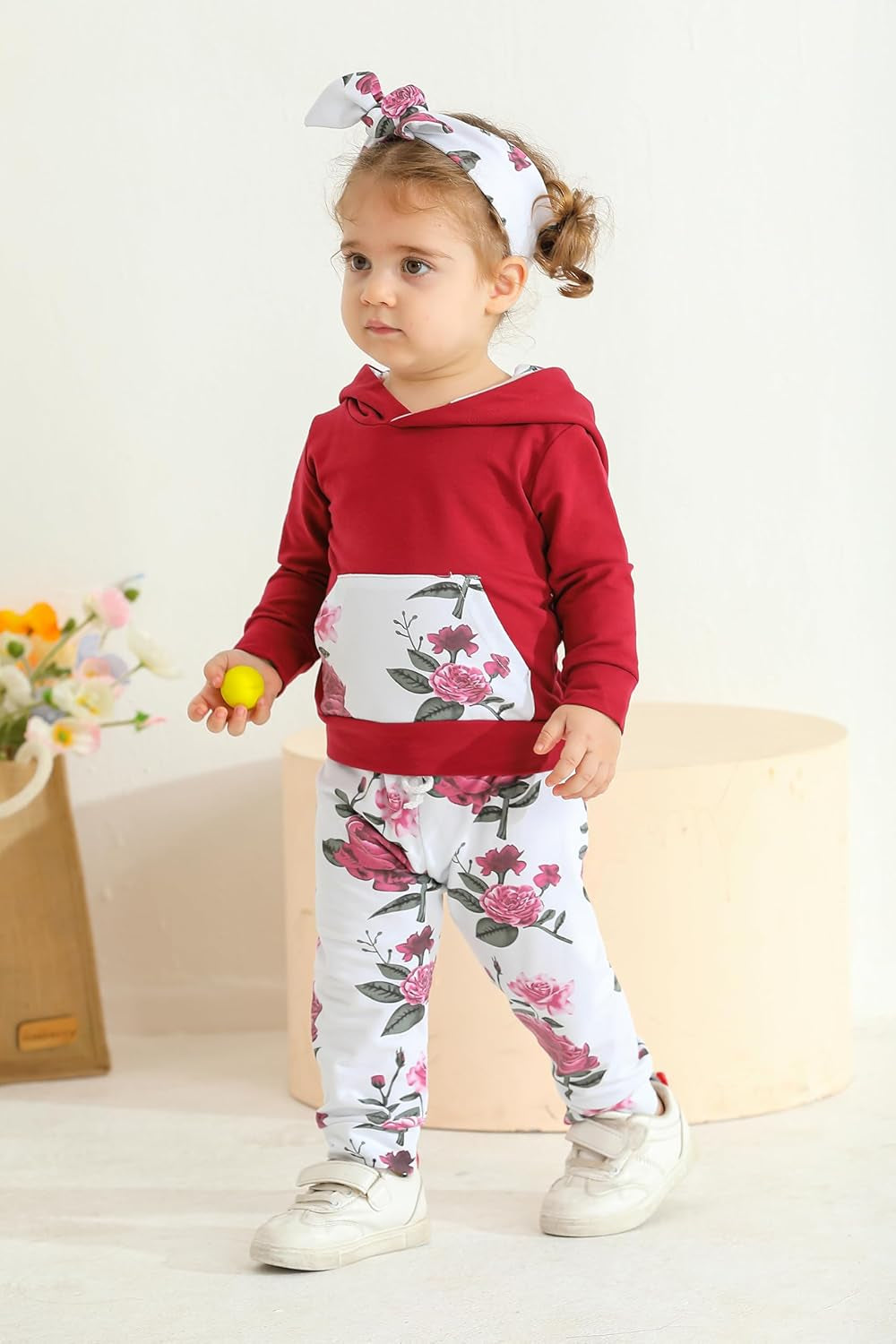 Baby Girl Clothes Long Sleeve Floral Hoodie Sweatshirt Pants with Pocket Headband Outfit Sets