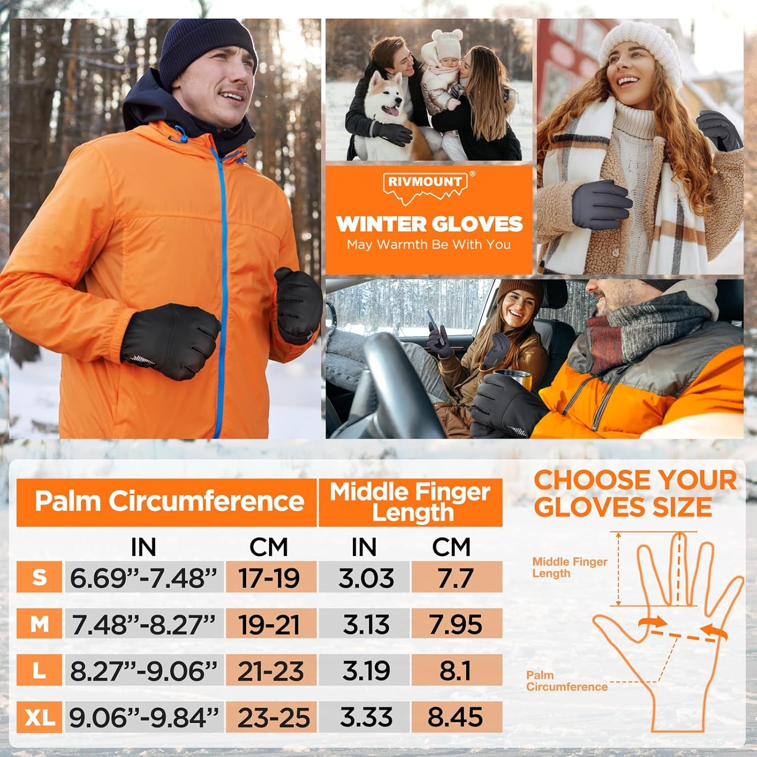 Winter Gloves Women Men Waterproof Windproof, Cold Weather Warm Gloves with Touchscreen Fingers, for Running, Driving, Cycling, Biking, Riding, Walking, Hiking, Outdoor Sports, Daily Work