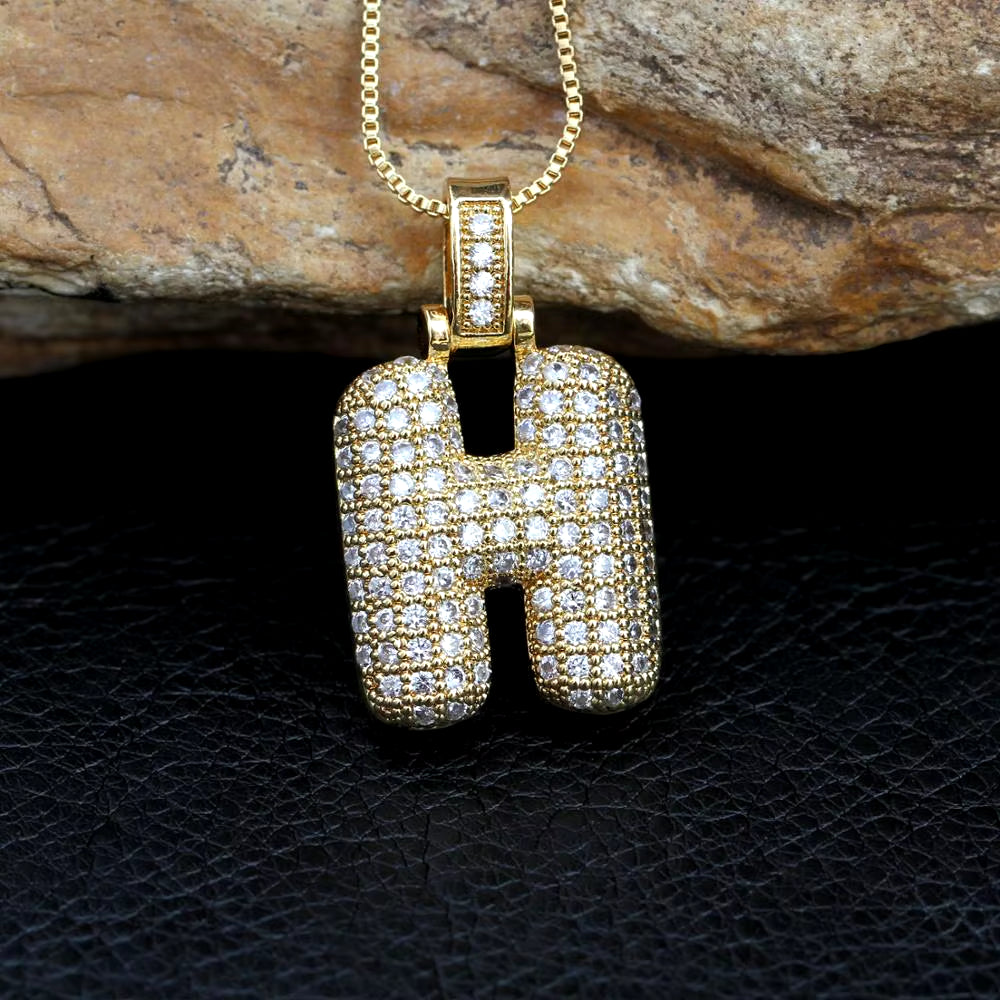 Fashion 26 Letters Necklace Custom Name Pendant Charm for Men and Women A-Z Alphabet Cubic Zircon Hip Hop Jewelry Gift