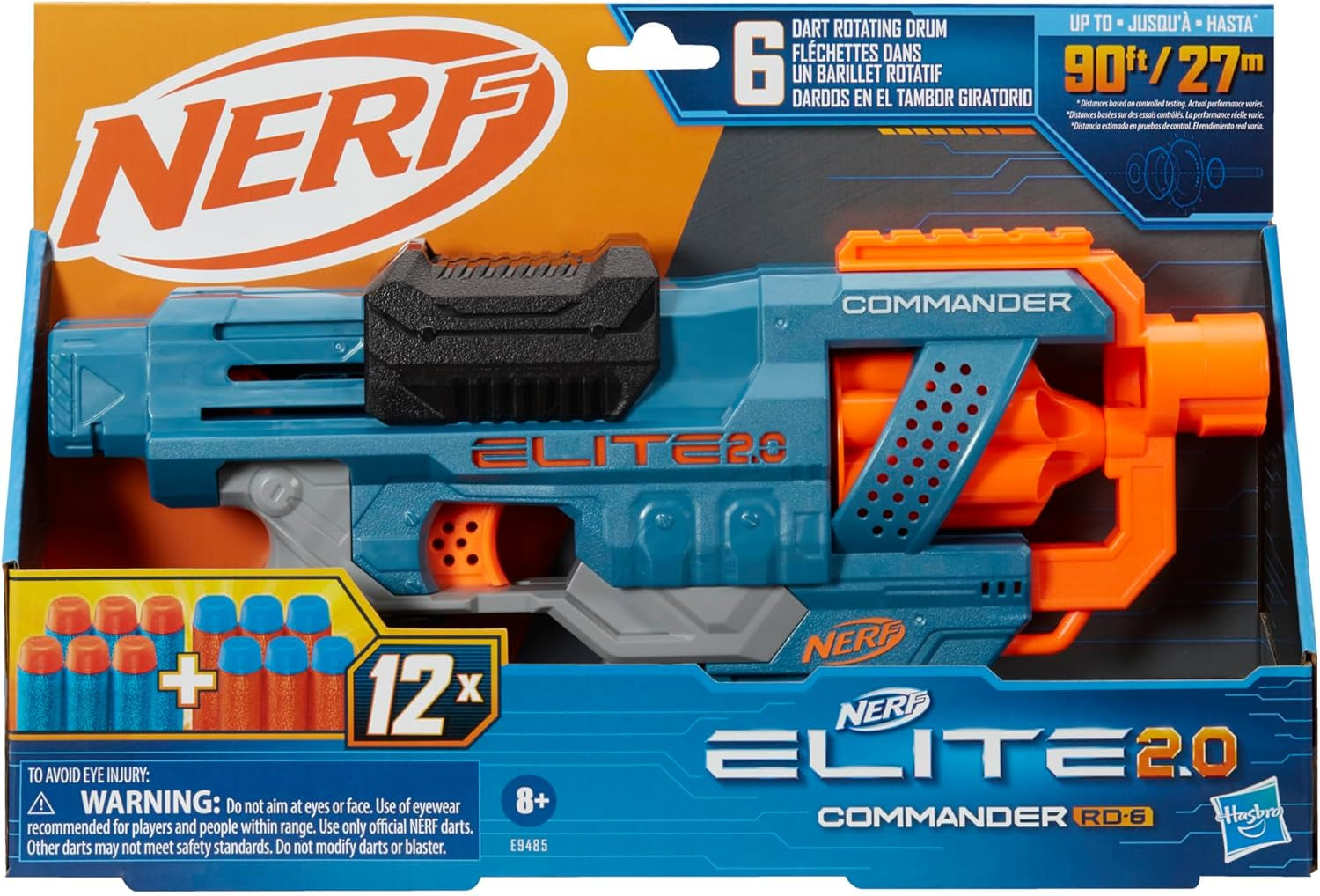 Elite 2.0 Commander RD-6 Dart Blaster, 12 Darts, 6-Dart Rotating Drum, Outdoor Toys, for Kids, Ages 8+