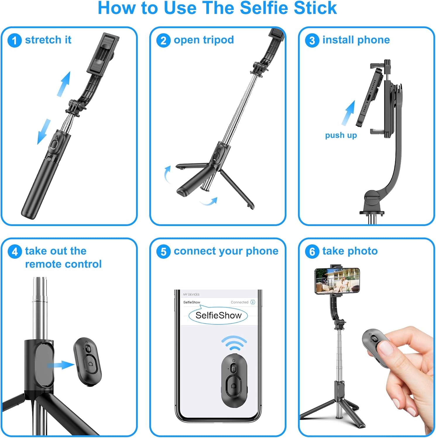 Selfie Stick, Extendable Selfie Stick Tripod with Wireless Remote and Tripod Stand, Portable, Lightweight, Compatible with Iphone 15 14 13 12 Pro Xs Max X 8Plus, Samsung Smartphone and More