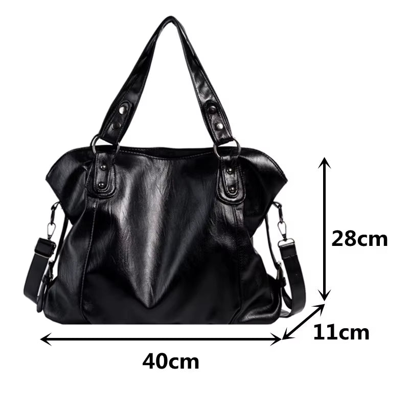 Big Black Shoulder Bags for Women Large Hobo Shopper Bag Solid Color Quality Soft Leather Crossbody Handbag Lady Travel Tote Bag