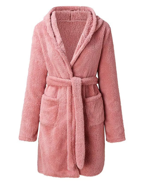 Load image into Gallery viewer, Women Bath Robe Winter Fluffy Plush Pyjamas Ladies Sexy Hooded Dressing Solid Color Gown Warm Bathrobe Female Home Clothing
