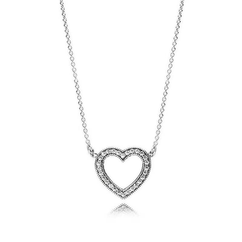 Classic 925 Sterling Silver Shiny round Hearts Square Pendant Necklace Fit Original Pandora Pendant DIY Couple Jewelry Gifts