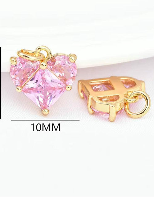 Load image into Gallery viewer, (280)4PCS 14X14.5Mm Hole 2.5MM 24K Gold Color Brass with Zircon Heart Charms Pendants High Quality Jewelry Findings Accessories
