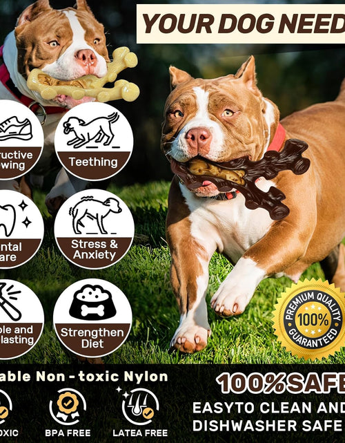 Load image into Gallery viewer, 2 Pack Dog Chew Toys for Aggressive Chewers,Boredom and Stimulating Best Dog Toys for Medium/Large Breed,Tough Almost Indestructible Dog Bones for Teeth Cleaning and Training
