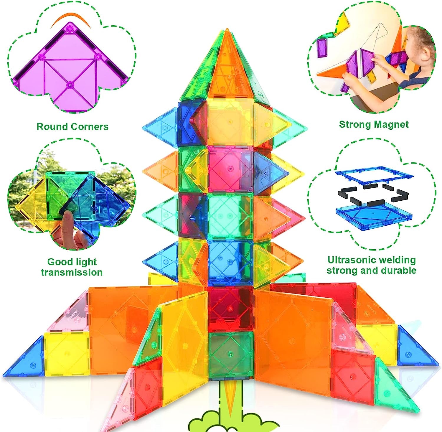 Magnetic Tiles Toddler Toys Magnetic Building Blocks for Kids Ages 3-12 STEM Educational Toys for Girls & Boys Sensory Play for Preschool Learning