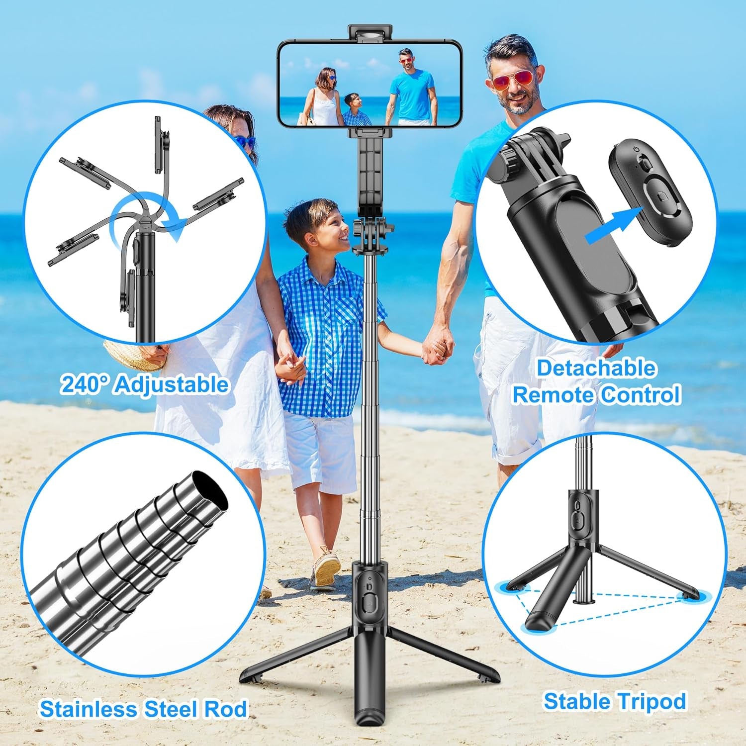 Selfie Stick, Extendable Selfie Stick Tripod with Wireless Remote and Tripod Stand, Portable, Lightweight, Compatible with Iphone 15 14 13 12 Pro Xs Max X 8Plus, Samsung Smartphone and More