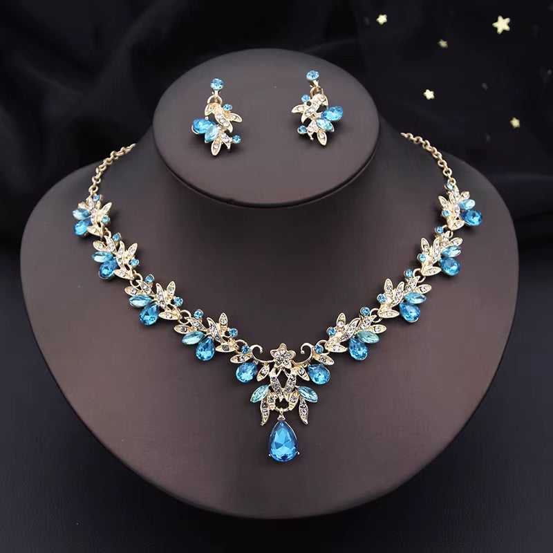 Elegant Fashion Necklace Sets for Women Dangle Earrings Princess Collar Two Piece Set Bride Jewelry Bridal Wedding Accessories