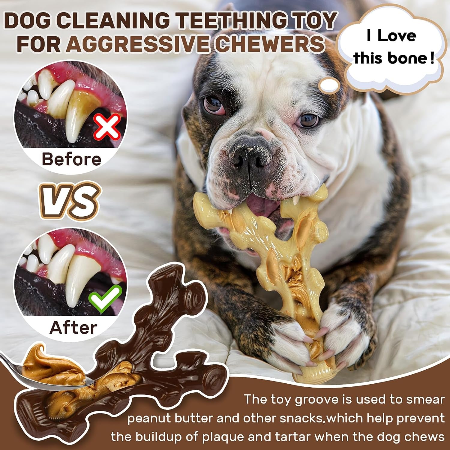 2 Pack Dog Chew Toys for Aggressive Chewers,Boredom and Stimulating Best Dog Toys for Medium/Large Breed,Tough Almost Indestructible Dog Bones for Teeth Cleaning and Training