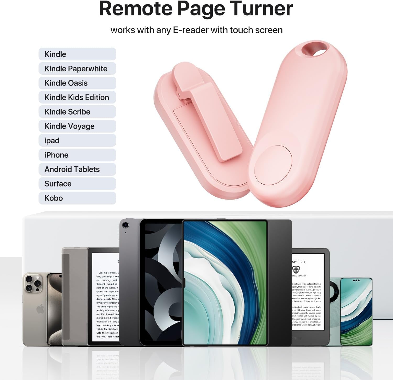 RF Remote Control Page Turner for Kindle Paperwhite Accessories Ipad Reading Kobo Surface Comics/Novels Iphone Tablets Android Taking Photos Camera Video Recording Remote Triggers(Pink)