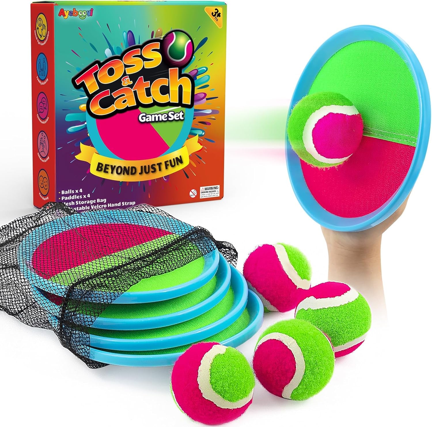 Toss and Catch Ball Set Beach Toys Pool Toys Outdoor Games Outdoor Toys Yard Games Easter Toys Gifts for Kids Ball and Catch Game with 4 Paddles and 4 Balls [Upgraded Version]