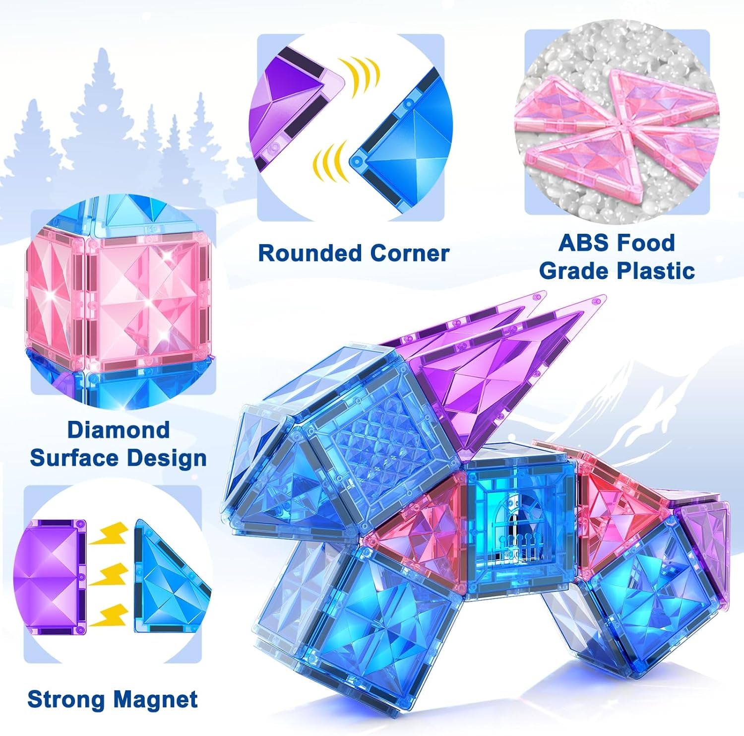 Diamond Magnetic Building Blocks - Frozen Princess Toys for 3-8 Year Old Girls & Boys - 3 4 5 6 Year Old Girl Birthday Xmas Present