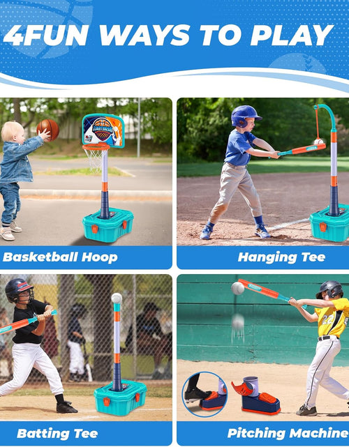 Load image into Gallery viewer, 5 in 1 Toddler Basketball Hoop and T Ball Set, Height Adjustable Kids Basketball Hoop for Indoor Outdoor,Portable Mini Basketball Hoop, Birthday Christmas Sport Toys Gift for Boys Girls
