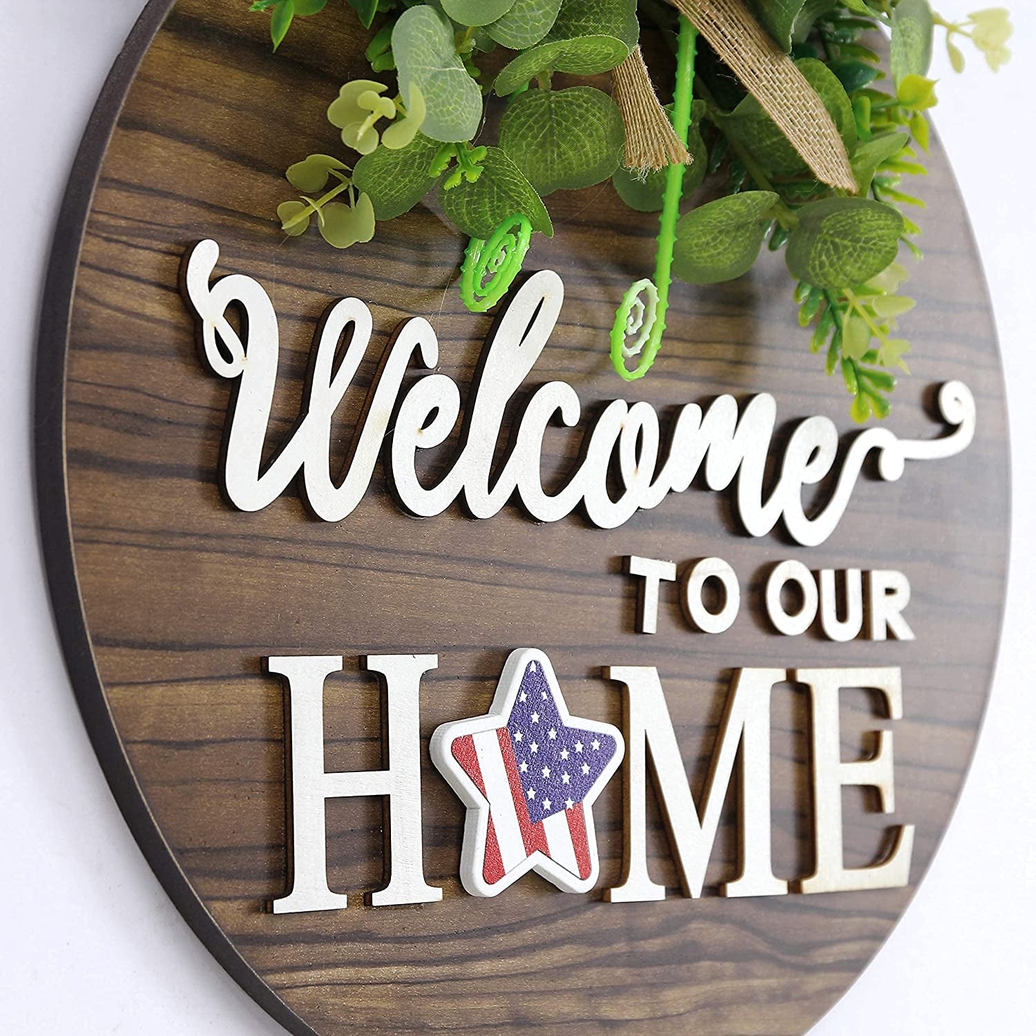 Interchangeable Seasonal Welcome Sign Front Door Decoration, Rustic round Wood Wreaths Wall Hanging Outdoor, Farmhouse, Porch, for Spring Summer Fall All Seasons Holiday Halloween Christmas.