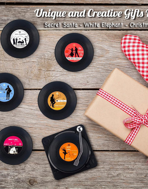 Load image into Gallery viewer, Funny Retro Vinyl Record Coasters with Player, 6 Pcs Music Coasters for Drinks, Bars, Party, Birthday Gifts for Music Lovers, Home Decor Housewarming and White Elephant Gifts Ideas
