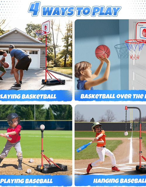 Load image into Gallery viewer, 2 in 1 Kids Basketball Hoop and T Ball Set, Adjustable Basket Ball Stand,Hanging Tee Baseball for Toddlers Boys Girls Ages 2 3 4 5 6 7 8 Years Old, Outdoor and Indoor Toys Gifts
