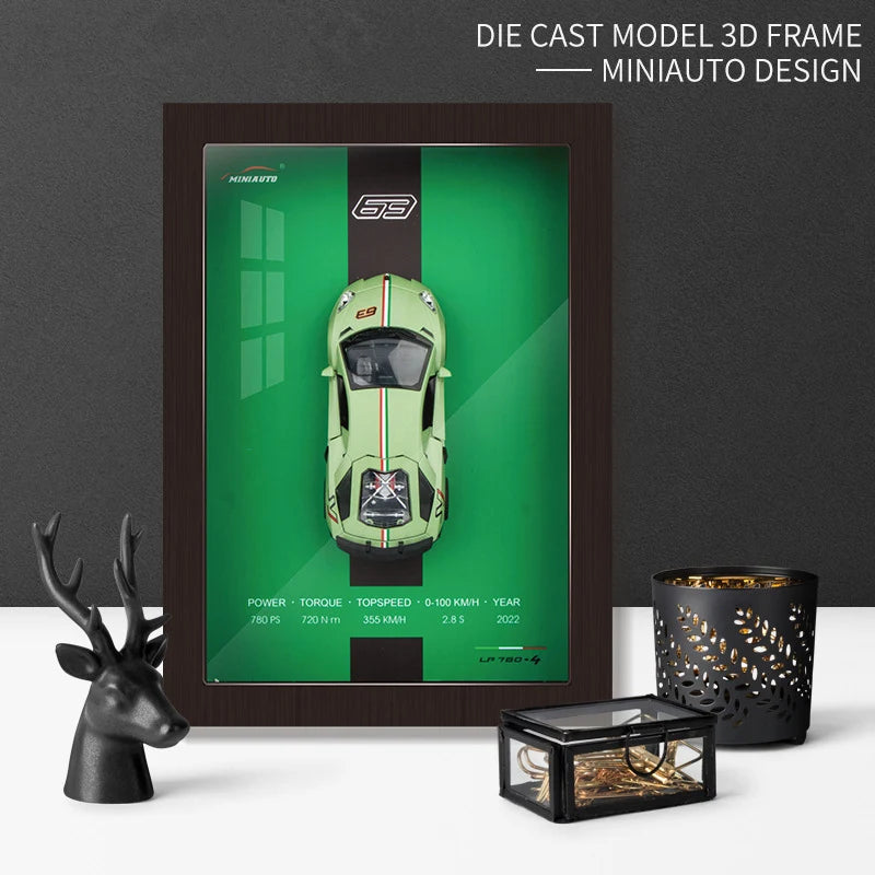 1:32 Photo Frame Version Alloy Metal Sports Car Model Simulation 3D Racing Car Hanging Painting Collection Kids Gifts Decoration