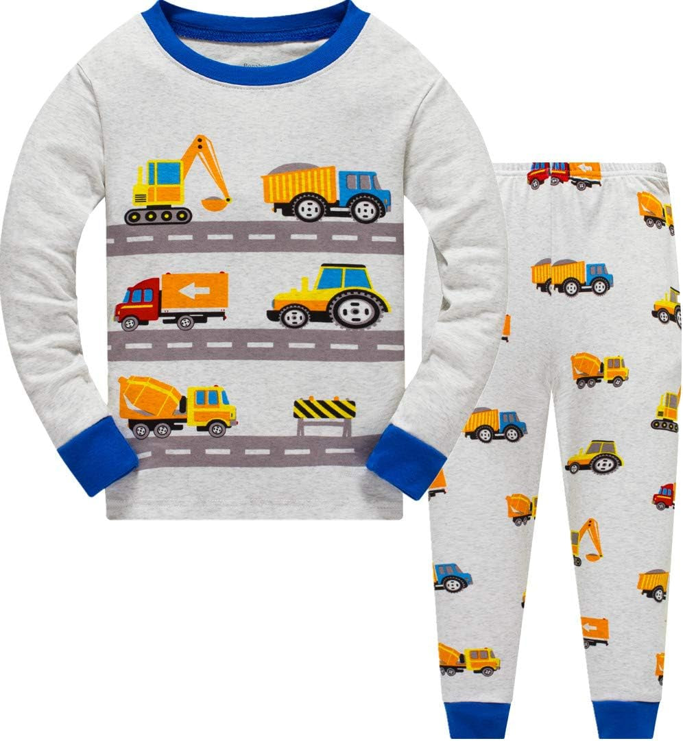 Boys Pajamas 100% Cotton Truck Pjs Toddler 2 Piece Sleepwear Kids Winter Clothes Set 3T-10T