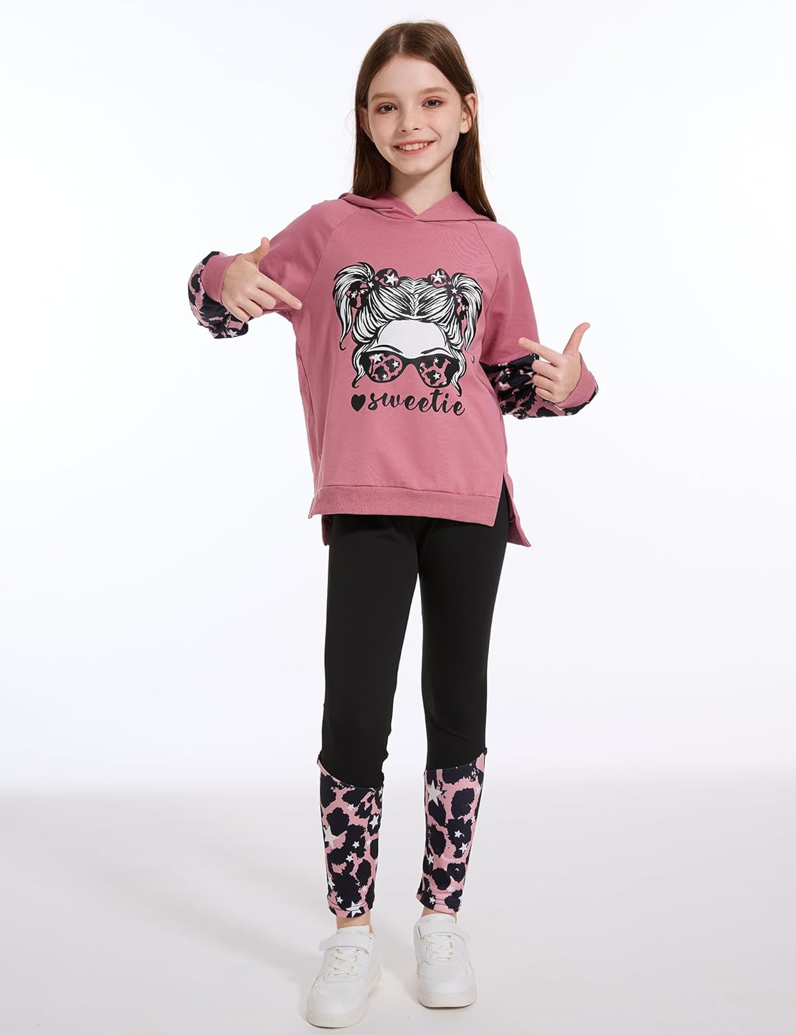 Girls Clothes Cool Girl Print Tie Dye Hoodie Pullover Sweatshirt Leggings 2PC Outfits