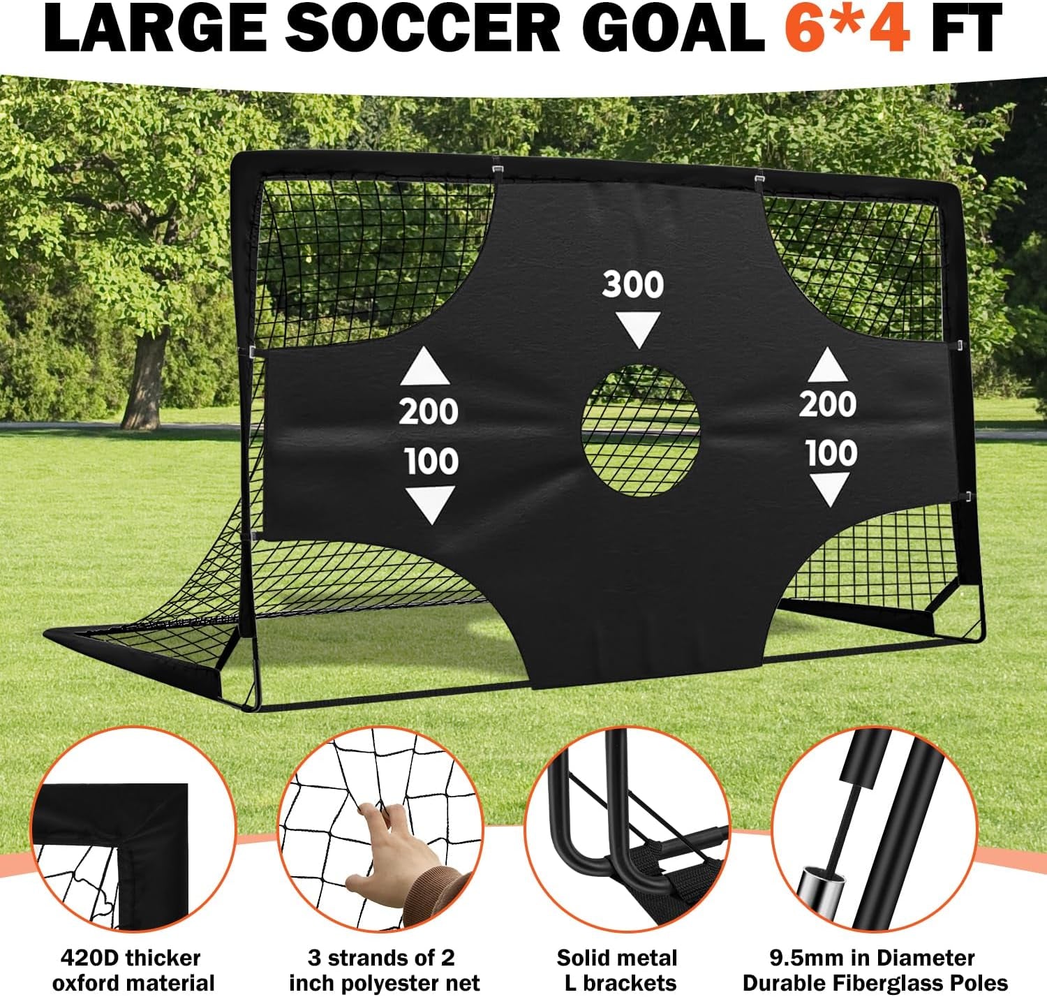 Portable Pop up Soccer Goal - 6X4Ft Backyard Training Equipment with Soccer Ball, Scoring Target Cloth, and Cones - Fun Outdoor Game for Kids and Teens