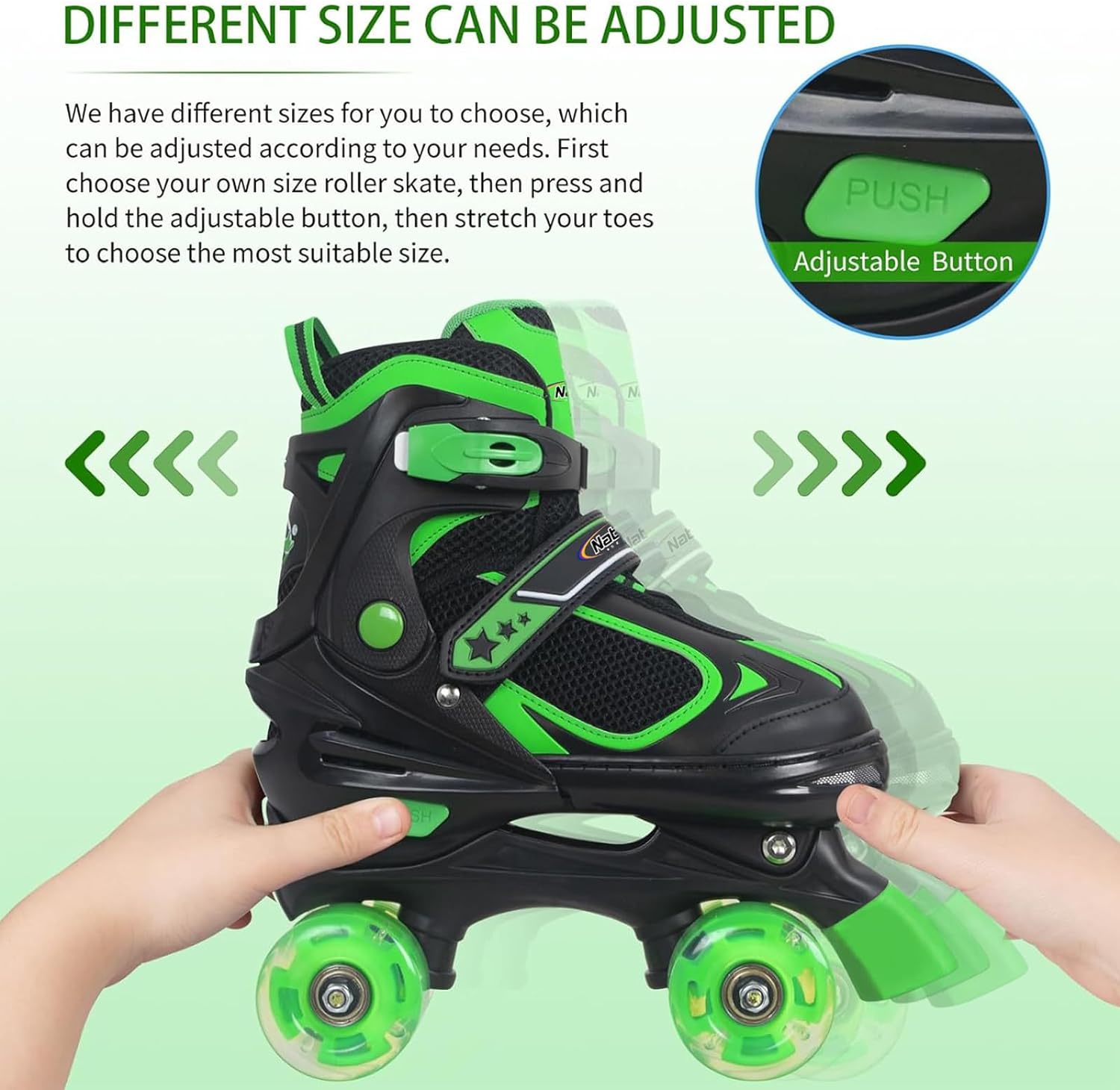 Kids Roller Skates for Boys Girls Kids, 4 Sizes Adjustable Quad Skates with All Light up Wheels - Birthday Gift for Indoor Outdoor Sports