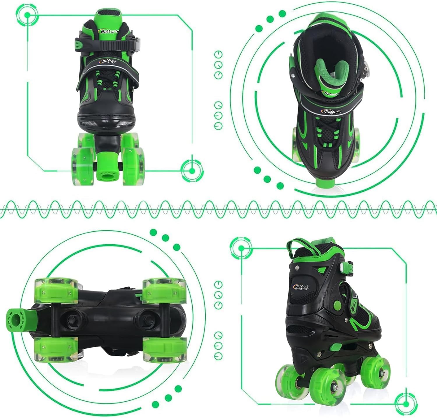 Kids Roller Skates for Boys Girls Kids, 4 Sizes Adjustable Quad Skates with All Light up Wheels - Birthday Gift for Indoor Outdoor Sports