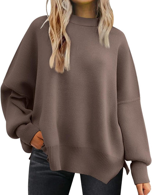 Load image into Gallery viewer, Women&#39;S Oversized Batwing Sweaters 2024 Fall Outfits Crewneck Ribbed Knit Side Slit Trendy Pullover Tops
