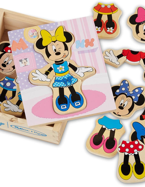 Load image into Gallery viewer, Disney Minnie Mouse Mix and Match Dress-Up Wooden Play Set (18 Pcs) - Minnie Mouse Toys for Disney Fans, Fashion Puzzle Travel Toys for Kids Ages 3+
