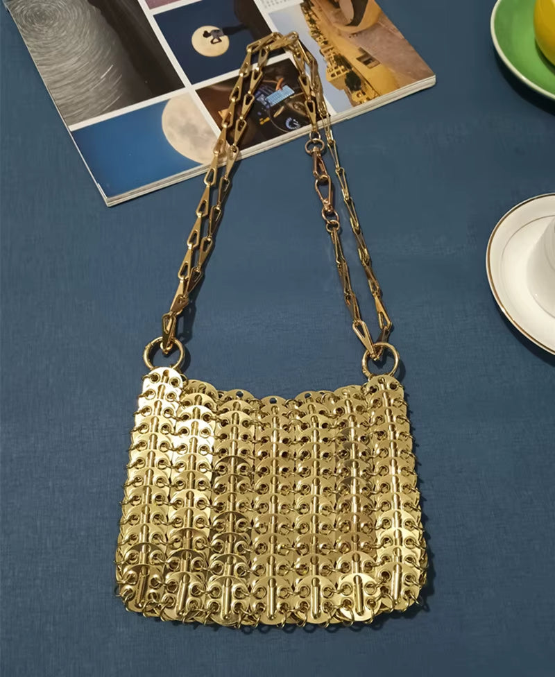 Luxury Designer Women'S Bag Trend Hand Woven Hollow Metal Chain Tote Bag Clutch Female Bag Travel Holiday Shoulder Bag Handbag