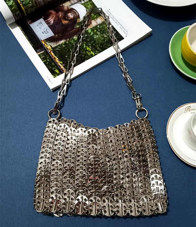 Luxury Designer Women'S Bag Trend Hand Woven Hollow Metal Chain Tote Bag Clutch Female Bag Travel Holiday Shoulder Bag Handbag