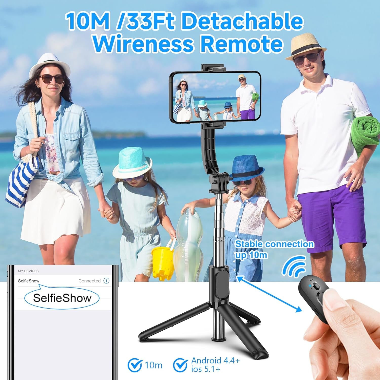 Selfie Stick, Extendable Selfie Stick Tripod with Wireless Remote and Tripod Stand, Portable, Lightweight, Compatible with Iphone 15 14 13 12 Pro Xs Max X 8Plus, Samsung Smartphone and More