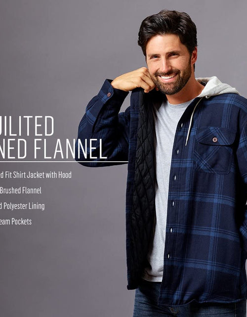 Load image into Gallery viewer, Men&#39;S Long Sleeve Quilted Lined Flannel Shirt Jacket with Hood
