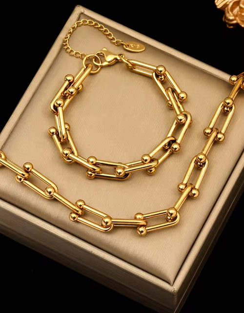 Load image into Gallery viewer, 316L Stainless Steel Gold Color Thick Chain Necklace Bracelet for Women Girl New Fashion Waterproof Jewelry Set Gift
