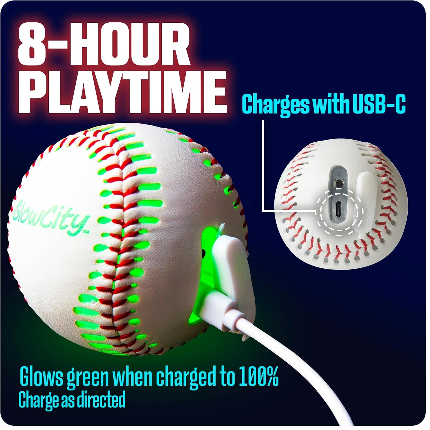 Premium Leather LED Rechargeable Light-Up Baseball - Illuminate the Game - Nighttime Fun and Play - Sports Stuff & Gadgets for Kids Age 8 Years Old and up - Catch Only