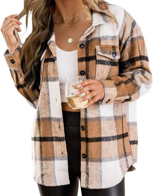 Load image into Gallery viewer, Womens Flannel Shacket Casual Jacket Plaid Button down Long Sleeve Shirt Fall Winter Outfits
