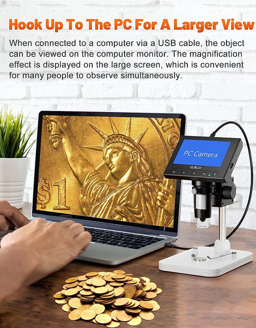 Load image into Gallery viewer, Microscope, LCD Digital Coin Microscope 1000X, Coin Magnifier with 8 Adjustable LED Lights, PC View Compatible with Windows/Macbook, EDM4, 4.3 Inch
