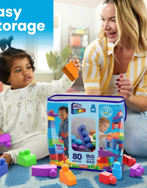 Load image into Gallery viewer, BLOKS First Builders Toddler Blocks Toys Set, Big Building Bag with 80 Pieces and Storage, Blue, Ages 1+ Years
