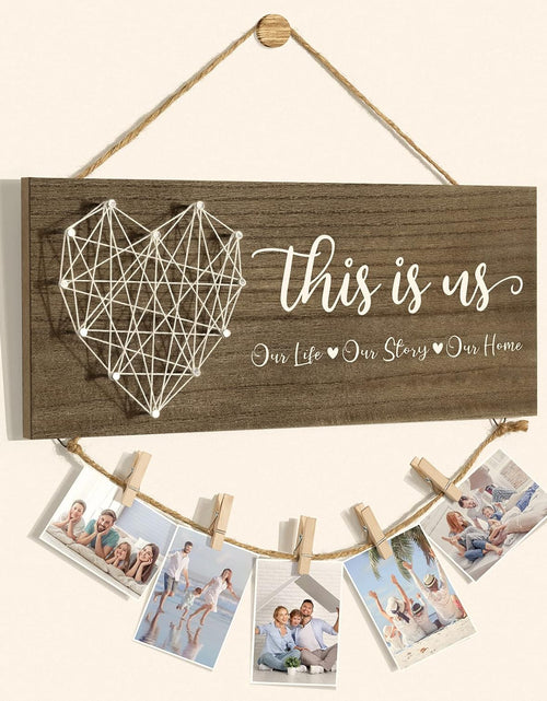 Load image into Gallery viewer, Christmas Gifts for Mom Women, Housewarming Gifts New Home Wall Decor Sign, This Is Us Family Picture Frame Wedding Gifts for Couples Farmhouse Rustic Wood Hanging Photo Holder, Gift for New Homeowner
