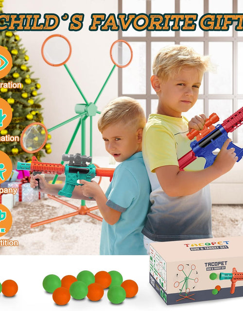 Load image into Gallery viewer, Shooting Games Toys for Age 5 6 7 8 9 10+ Year Old Boys, Kids Toy Sports &amp; Outdoor Game with Moving Shooting Target &amp; 2 Popper Air Toy Guns &amp; 24 Foam Balls, Gifts for Boys and Girls
