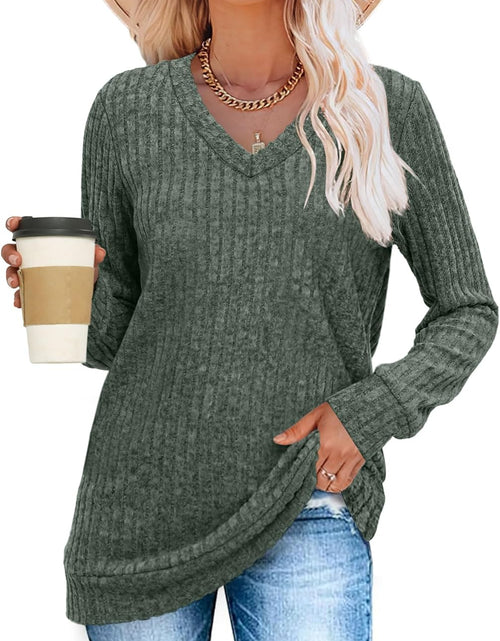 Load image into Gallery viewer, V Neck Long Sleeve Shirts for Women Casual Fall Tops Lightweight Tunic Sweaters Fashion Clothes 2024
