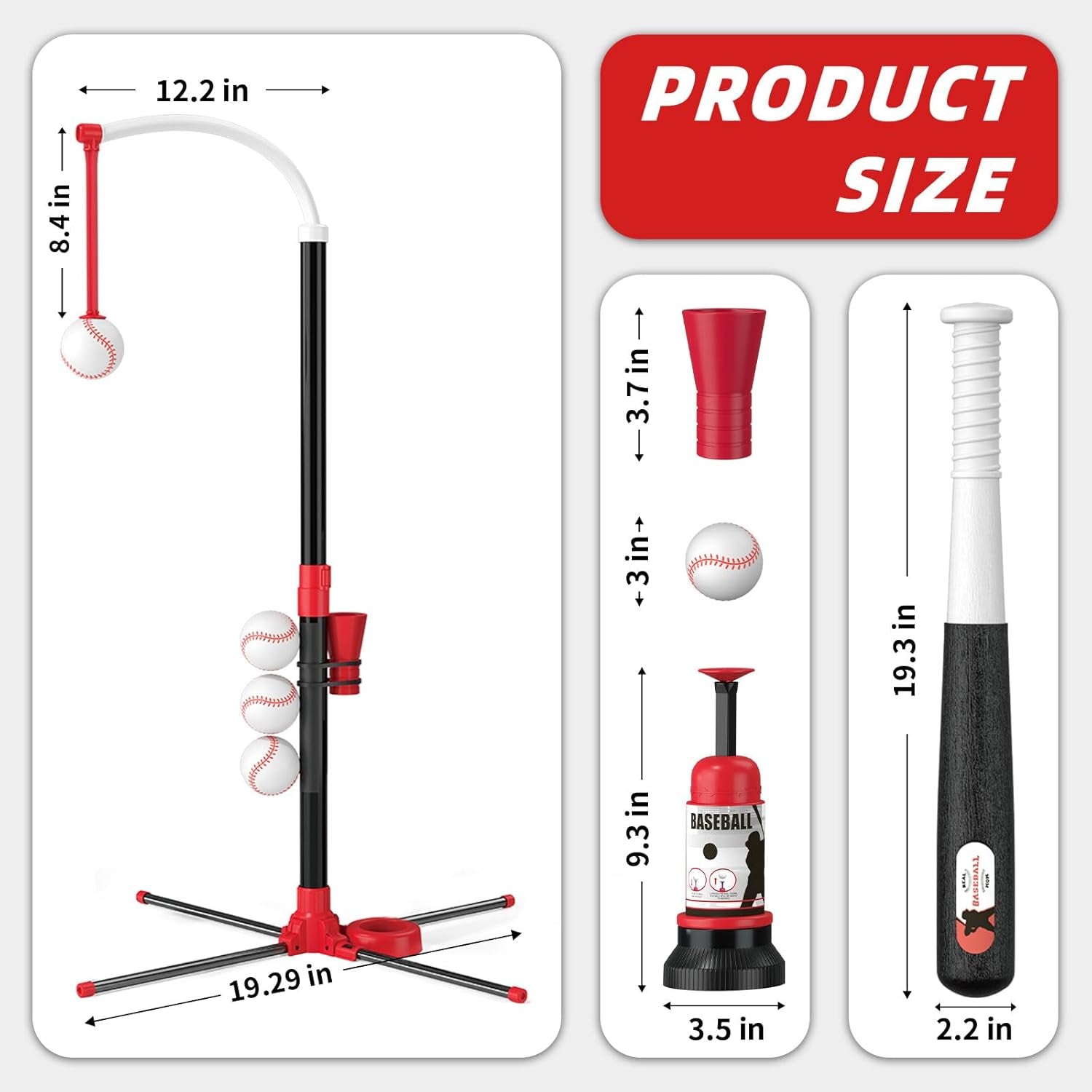 3-In-1 T Ball Set - Adjustable Height, Hanging Tee Ball Set with Automatic Pitching Machine/6 Balls/Retractable Bat, T Ball Stand Suit for Outdoor, Sport Toys Gifts for Kids Boys Age 3+