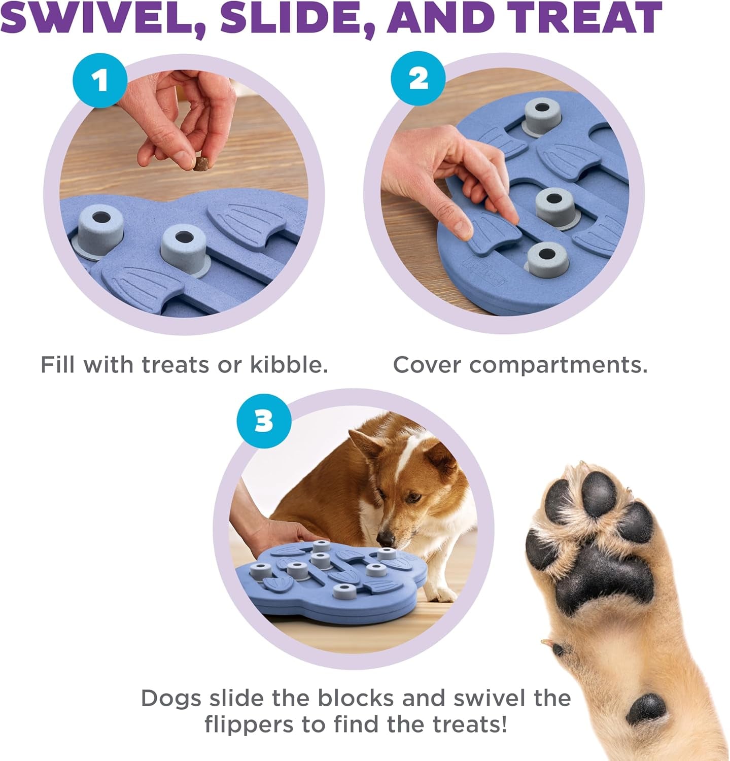 by Nina Ottosson Dog Hide N' Slide Treat Puzzle Enrichment Toy, Level 2 Intermediate, Purple, Composite