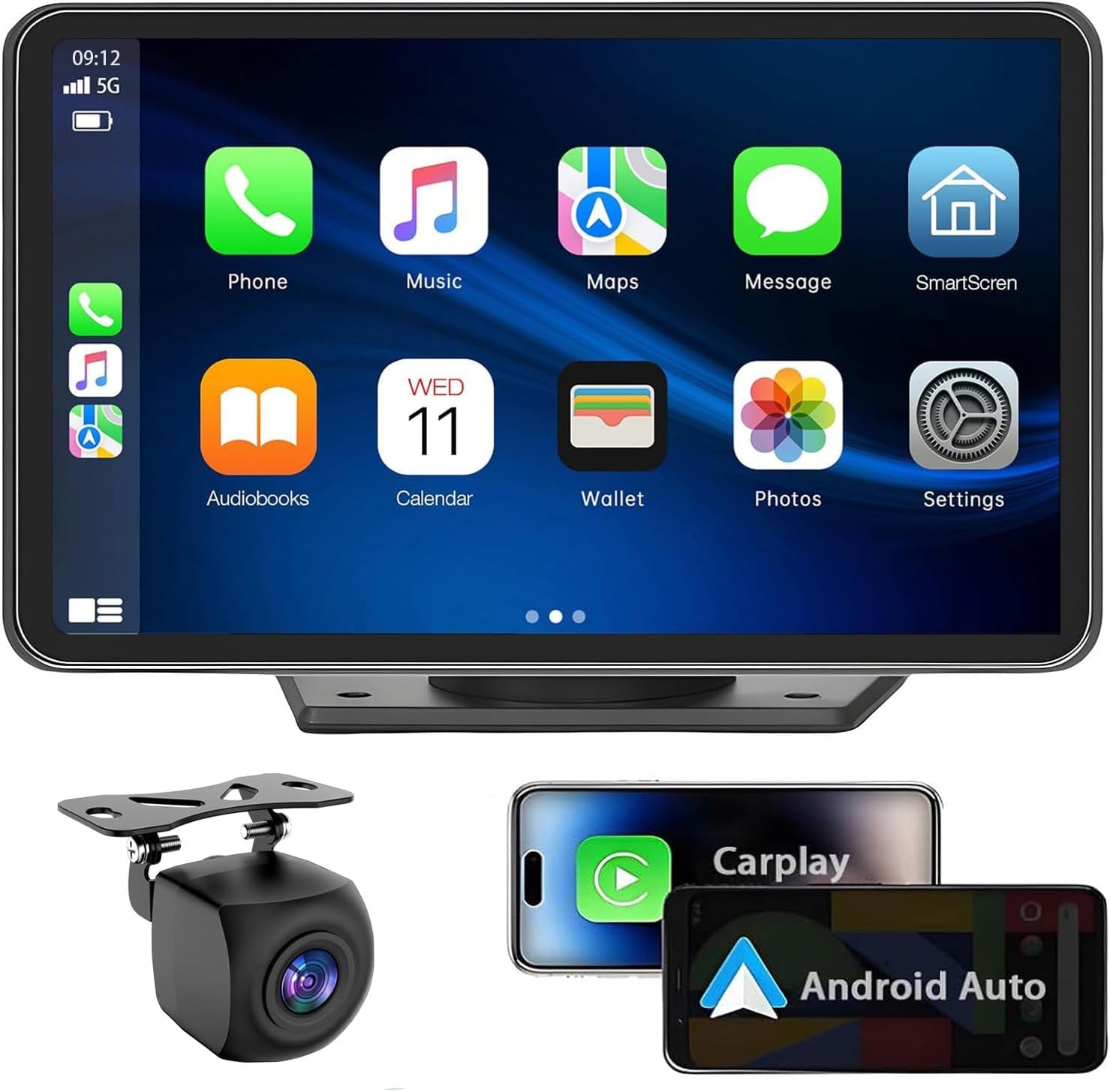 Apple Carplay Wireless Portable Touchscreen Car Stereo Bluetooth Voice Control 7" Apple Car Play & Android Auto Car Audio HD Screen with 1080P Backup Camera GPS Navigation/Mirror Link Fits All Cars