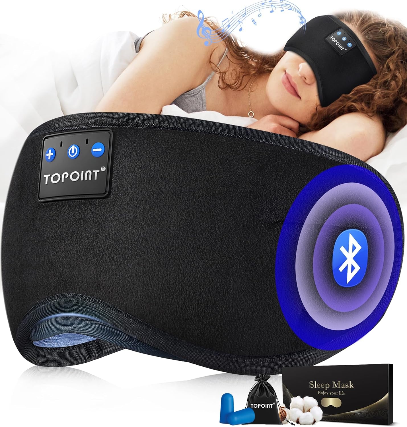 Sleep Mask with Headphones Bluetooth 5.2 Wireless, Sleep Headphone with Microphone Built-In HD Speakers Music, Eye Mask for Sleeping Travel Meditation for Men Women Girl Cool Gadgets