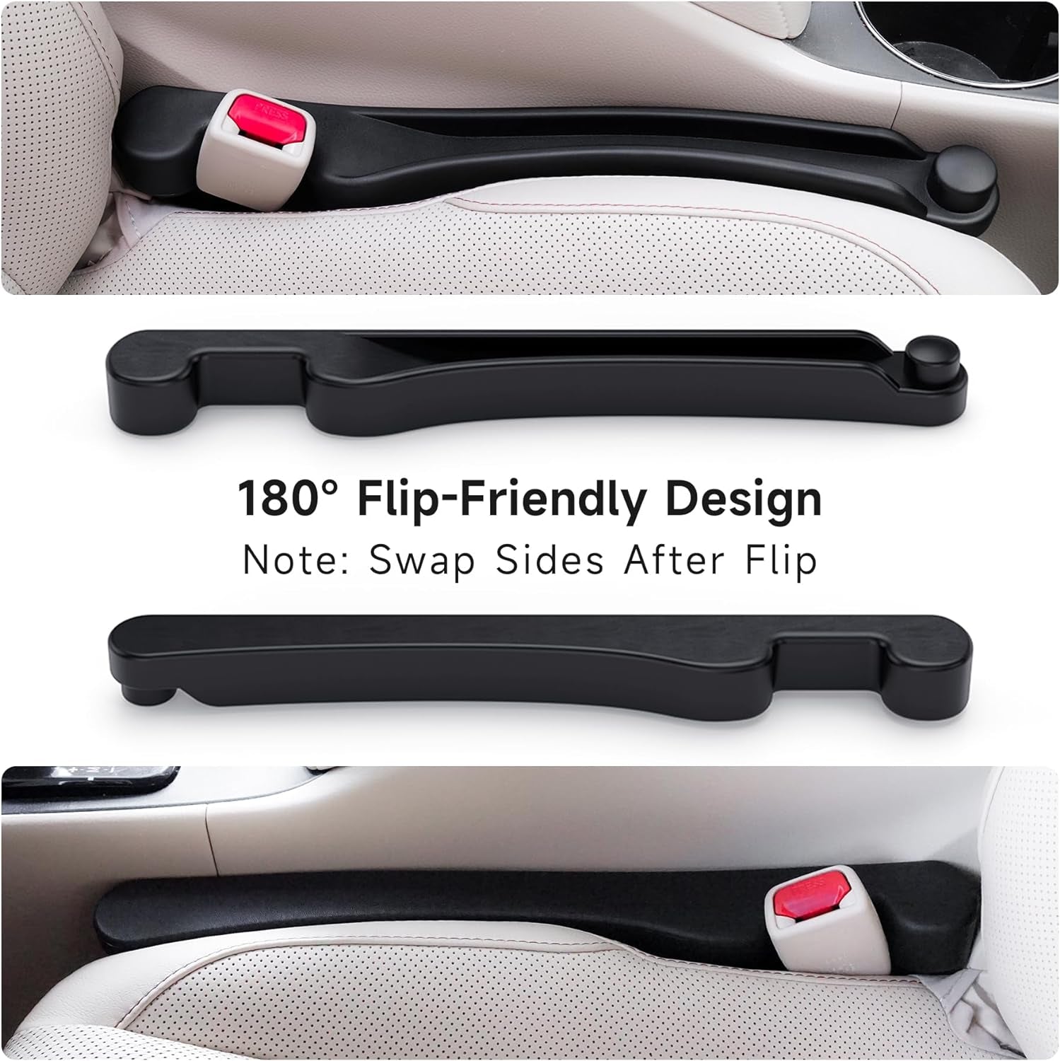 Car Seat Gap Filler Set of 2, Soft Foam Multifunctional Seat Side Gap Filler with Organizer & Hook Function, 3In1 Gap Stopper Universal Fit Car SUV Truck Fill the Gap between Seat & Console