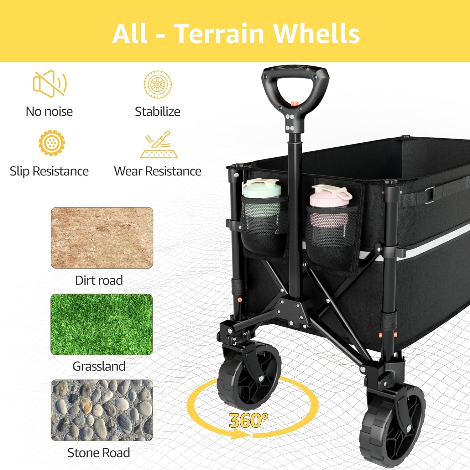 Collapsible Wagon Cart with Wheels Foldable - Folding Utility Heavy Duty Wagons Carts for Grocery Sports Garden Shopping Camping