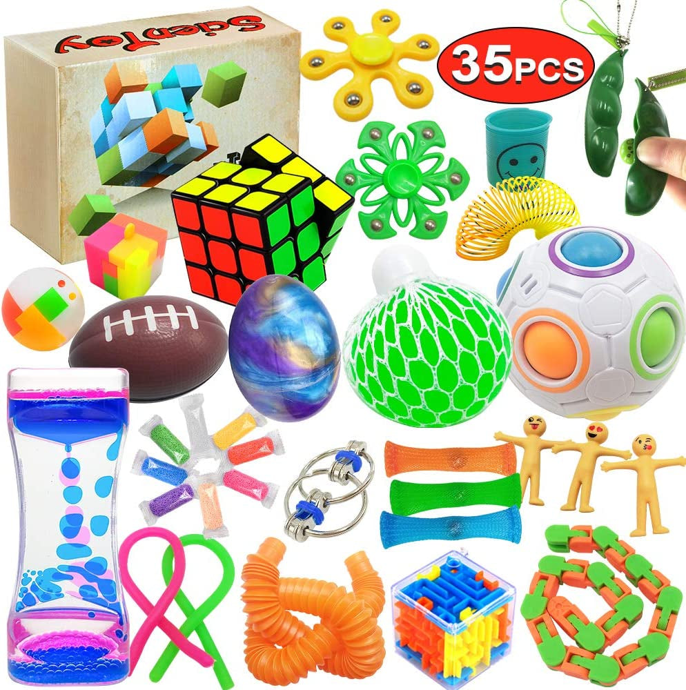 Fidget Toy Set, 35 Pcs Sensory Toy for ADD, OCD, Autistic Children, Adults, Anxiety Autism to Stress Relief and anti Anxiety with Motion Timer, Perfect for Classroom Reward with Gift Box