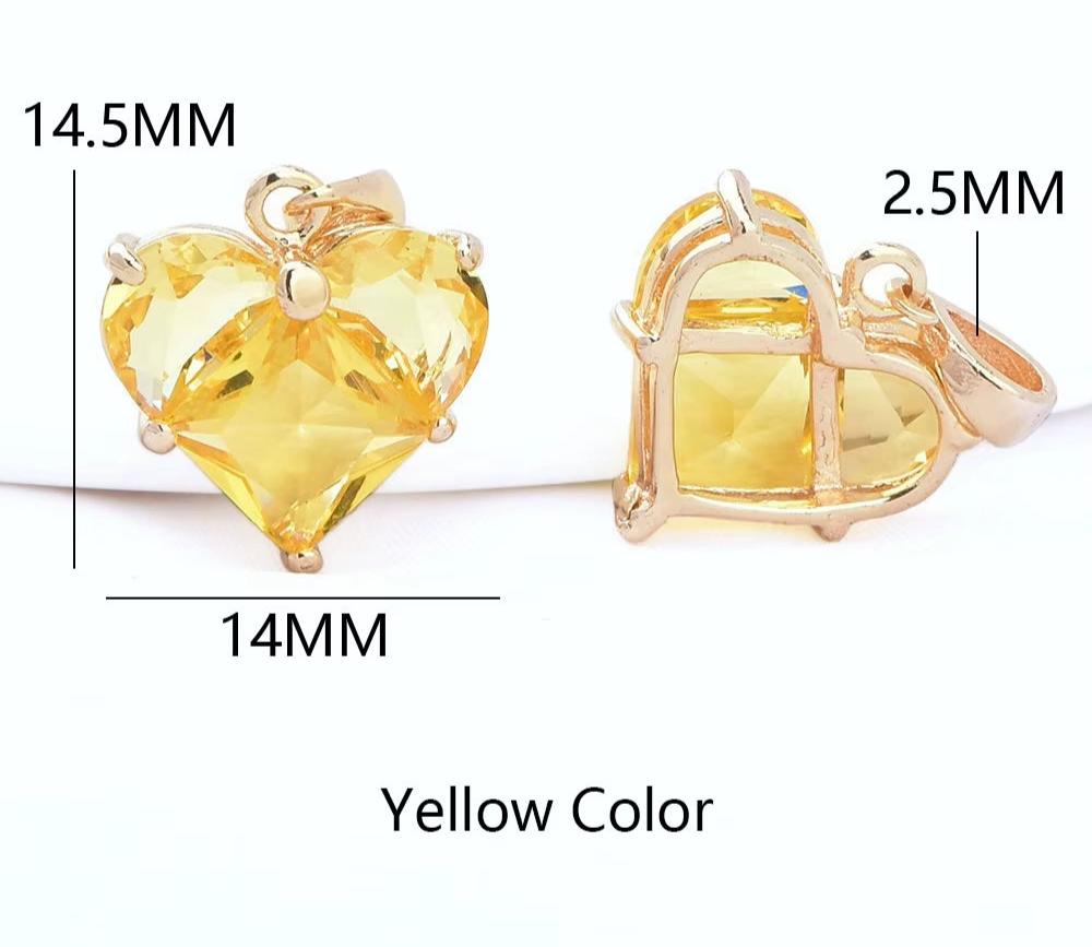 (280)4PCS 14X14.5Mm Hole 2.5MM 24K Gold Color Brass with Zircon Heart Charms Pendants High Quality Jewelry Findings Accessories